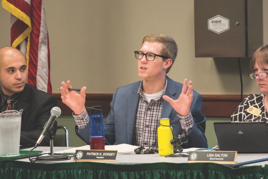 ASI President Patrick Dorsey comments on a presentation about the new student center at the
ASI Board meeting in the University Union, Wednesday, Sept. 28, 2016. (Photo by Matthew Dyer)