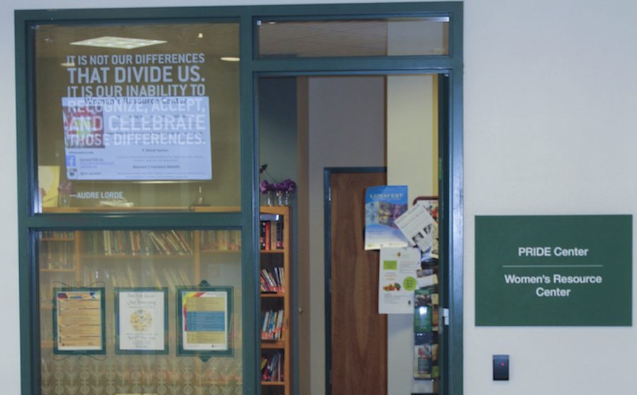 The PRIDE Center is housed in the same room in the University Union as the Women’s Resource Center. The PRIDE Center is celebrating its tenth anniversary this year. (Photo by John Ferrannini)