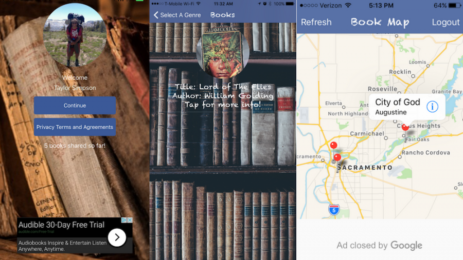 Screengrabs of BibliosBook mobile app, which includes the Book Map feature that allows users to see what books are nearby and communicate with owners of books they want. (Screengrabs from BiblosBook app)