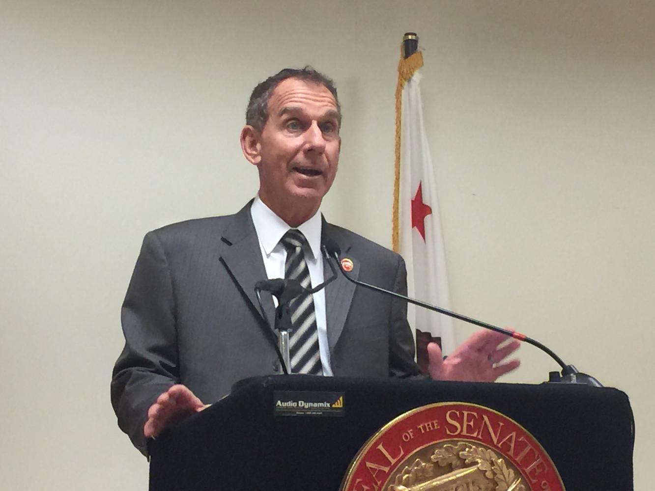 California State Senator Bob Wieckowski speaks at a press conference regarding Senate Bill 16 at Sacramento State on Wednesday, Aug. 30. SB16, which was authored by Wieckowski, would lower the cap on the amount of wages private student loan lenders can garnish from borrowers.