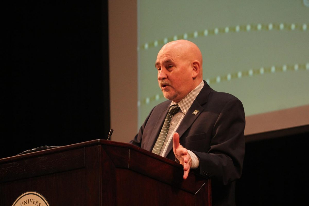 Sac State President Robert Nelsen speaks at the Fall Address in August 2017. Nelsen announced in a SacSend that his Spring 2019 address will be replaced with an event to honor Stephon Clark.