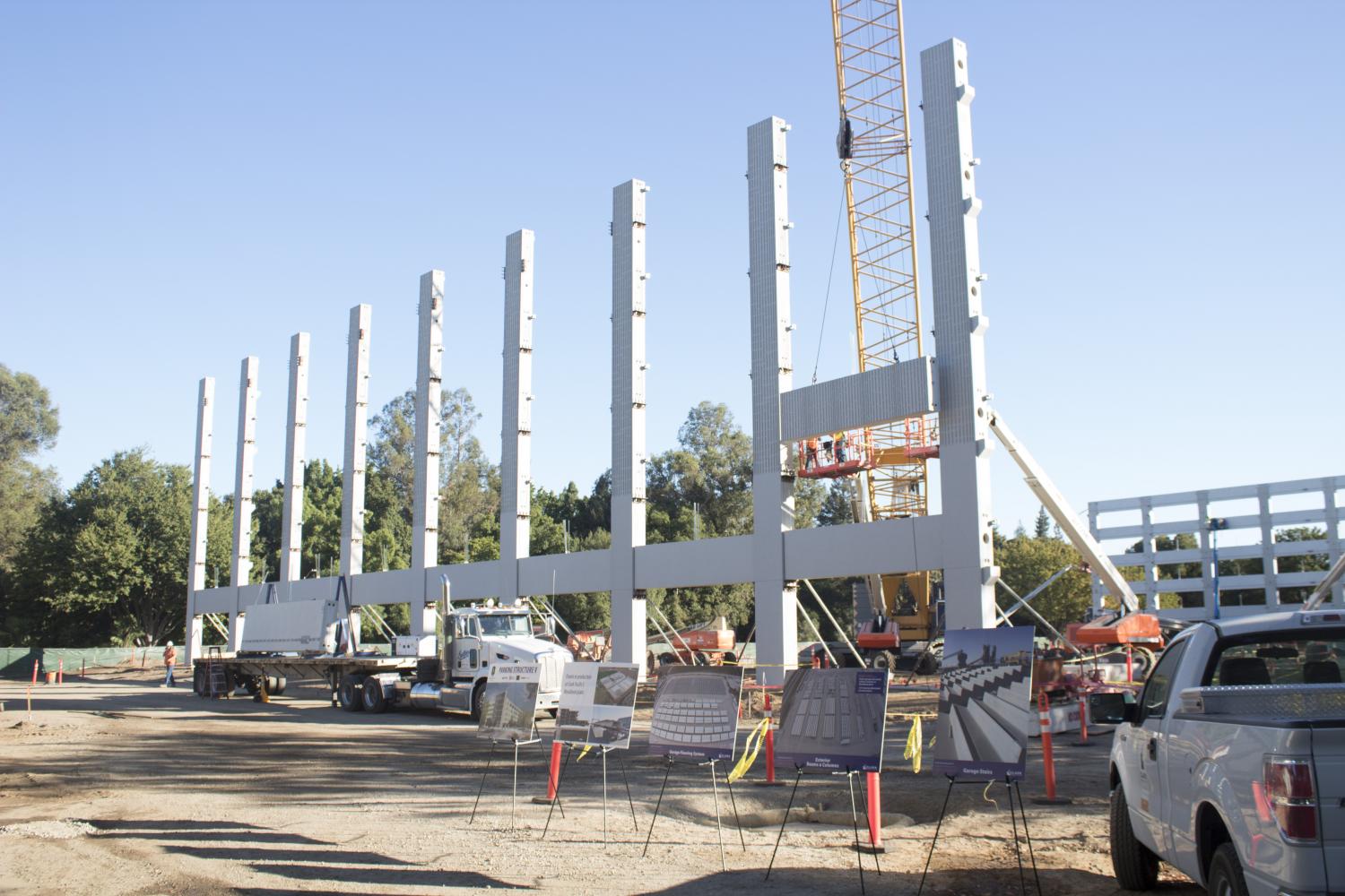 Pillars for the new Parking Structure V are shown to the media at Sacramento State, Sept. 20.