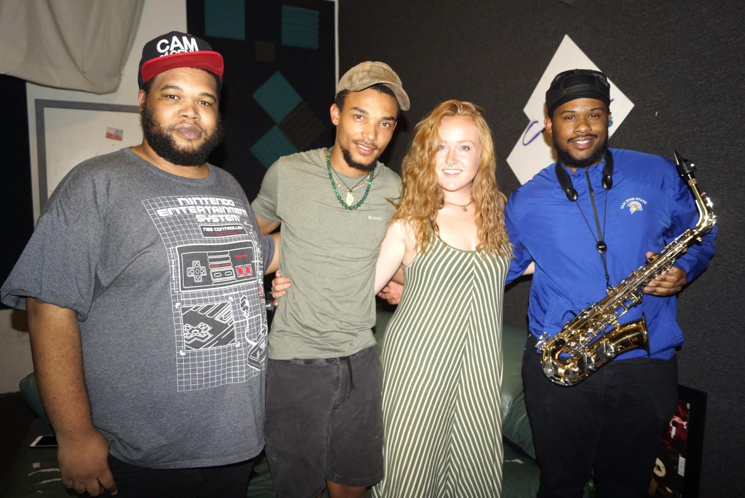 Left to right, Cameron McCord, Theo Scott-Femenella, Madison Rane Montgomery and Myles Taylor meet for practice at Collective Record Studios on Sept. 13. McCord and Myles are members of Freequensee and will perform alongside Scott-Femenella on Sept. 22 at The Boardwalk.