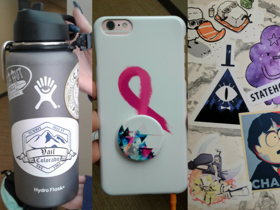 navy blue hydro flask with stickers