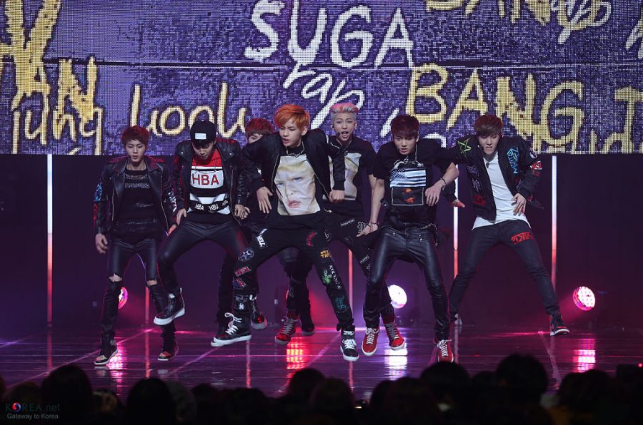 Left to right, members of Korean boy band BTS Jin, Jimin, Suga, V, Rapmon, Jungkook, J-Hope at the 2014 M.net M Countdown concert in Korea. The group made their U.S. television debut on Nov. 19 at the American Music Awards.