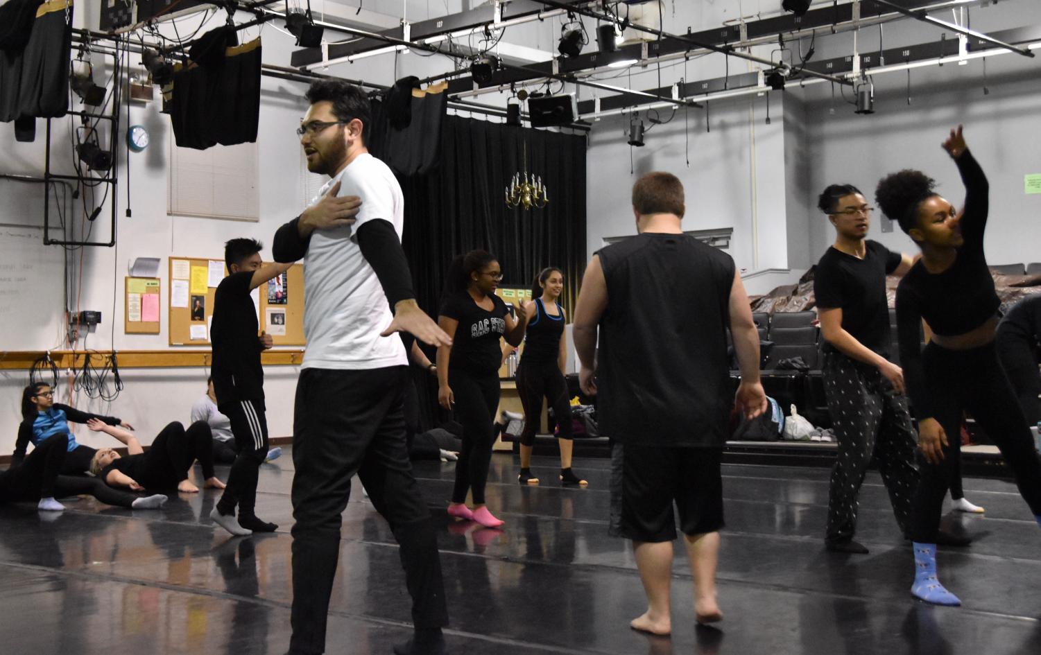 Dance students warm up before class in Solano 1010 on Thursday, Feb. 22, 2018. The dance program at Sac State is pursuing accreditation by the National Association of Schools of Dance, but faces architectural issues in Solano Hall and elsewhere.