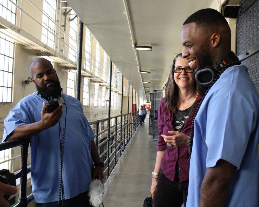 (Left to right) Earlonne Woods, Nigel Poor and Antwan Williams record their podcast from inside San Quentin State Prison. The second season launches in March. 