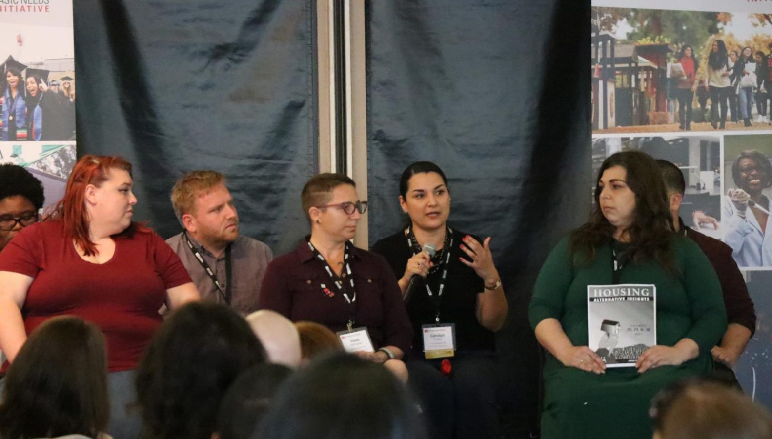 A panel of eight CSU students shared their stories on homelessness in the Sac State Alumni Center on Jan. 8. (Photo by Kelly Kiernan – The State Hornet)