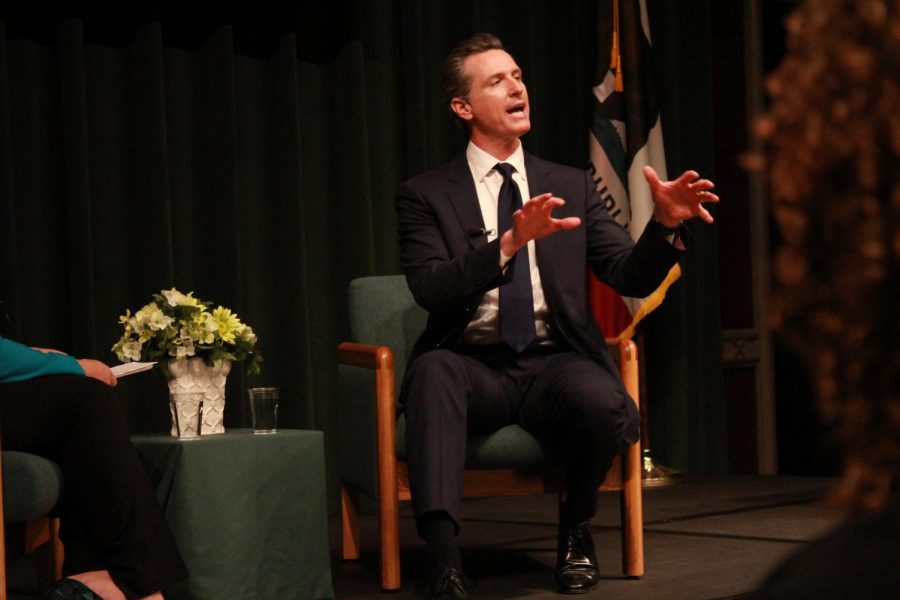 California Lt. Gov. Gavin Newsom speaking during a forum hosted by the Campaign for College Opportunity as he runs for governor of California. Newsom spoke about a range of topics including transfer students, tuition and childcare. 