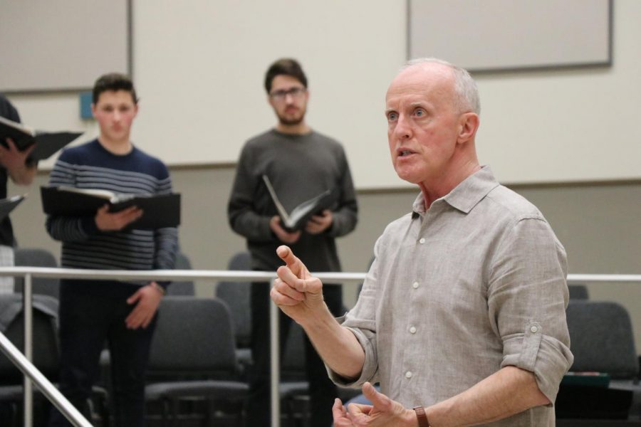 Donald Kendrick, the director of choral activities at Sacramento State, rehearses with the University Choir in preparation for his final concert with the University. The concert will be on Saturday, May 12 at 8 p.m. at the Sacramento Community Center Theater.