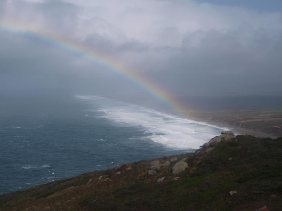 A view from the Lighthouse Visitor Center of Point Reyes Beach and a rainbow during a winter storm. ASI's Peak Adventures is planning an April 8 hiking trip at Point Reyes National Seashore, open to Sac State students and the public. 