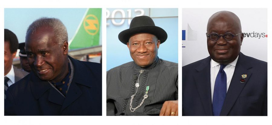 From left, fromer Zambian President Kenneth Kaunda, former Nigerian President Goodluck Jonathan and current Ghanian President Nana Akufo-Addo have all been invited to give keynote speeches at the Africa Peace Awards annually held at Sacramento State and organized by the University’s Center for African Peace and Conflict Resolution.