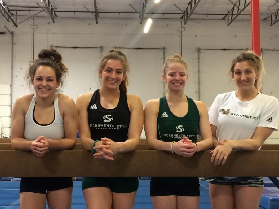 From+left+to+right%2C+Sacramento+State+senior+gymnasts+Annie+Juarez%2C+Courtney+Soliwoda%2C+Jennifer+Brenner+and+Caitlin+Soliwoda+pose+after+practice+at+Byers+Gymnastics+in+Elk+Grove+on+Tuesday%2C+March+27%2C+2018.+The+four+seniors+will+compete+in+an+NCAA+Regional+on+Saturday%2C+April+7+in+Salt+Lake+City%2C+Utah.