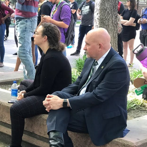 President Nelsen listens to students and faculty express their outrage in the Libarary Quad during a demonstration at Sacramento State Tuesday, April 3, 2018. The protest was sparked by the death of Stephon Clark, when he was shot by police 20 times.
