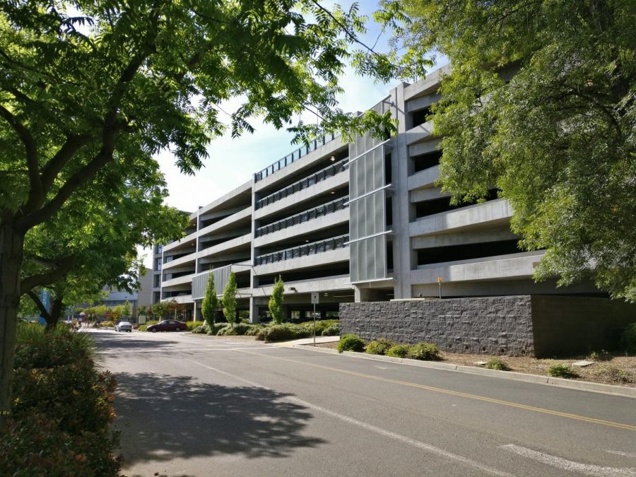 Front view of Parking Structure III. The Structure has come out on top in the 2018 Best of Sac State poll. 
