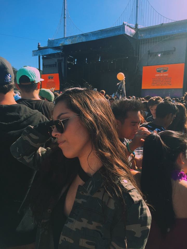 Senior sociology major Desi De Necochea in the midst of the crowd at Outside Lands Festival on August 6, 2016.