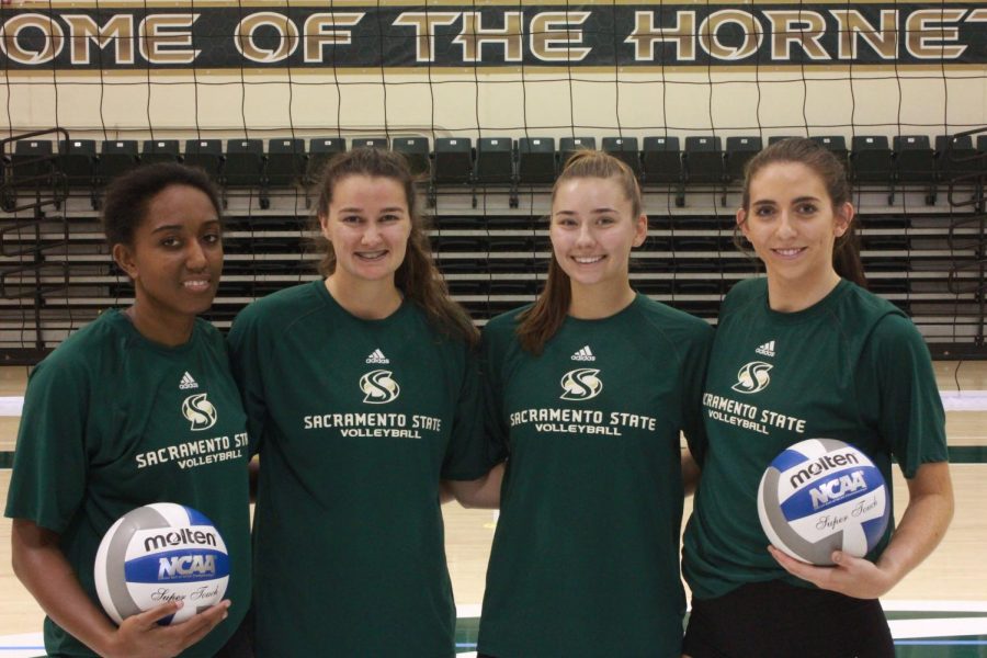 Sacramento State returns (from left to right) Brie Gathright, Mikaela Nocetti Nocetti, Sarah Davis and Lana Brown from a its Big Sky regular season championship team a season ago. The Hornets begin the season August 24 against Utah State.