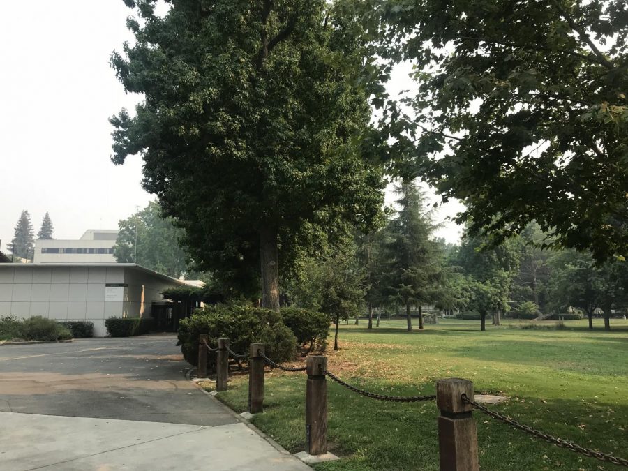 Thick smoke can be seen in the air next to the riverfront center on Monday Aug 6. Smoke has drifted from Northern California wildfires into the region and made air quality in the Sacramento Valley dangerous for some groups of people.