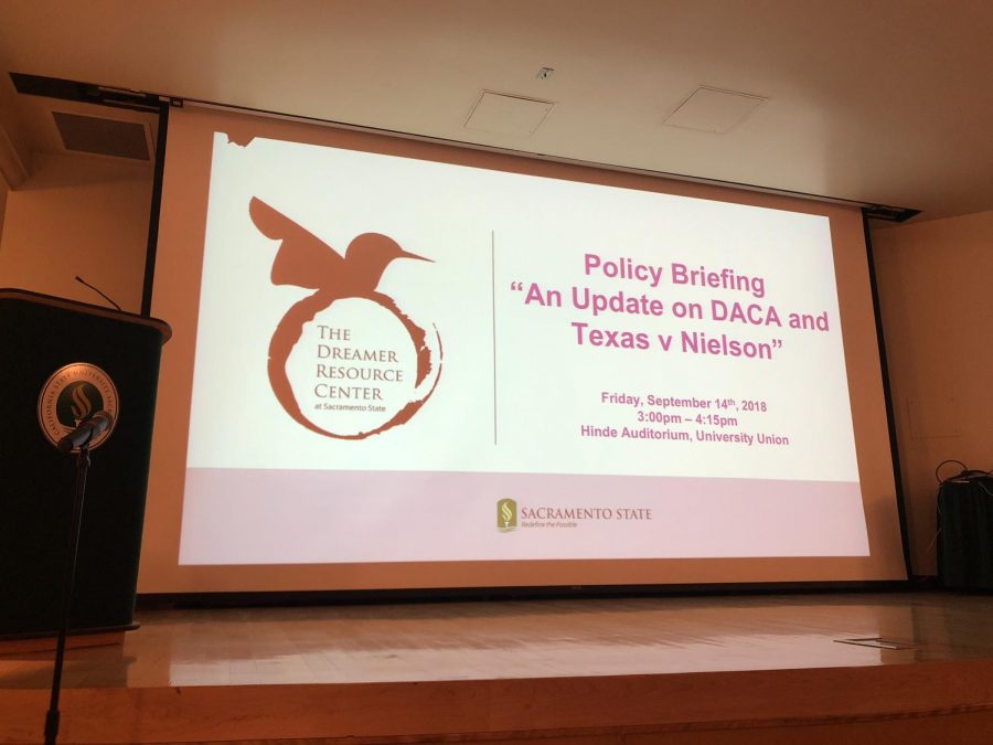 Sacramento+States+Dreamer+Resource+Center+policy+briefing+held+on+Friday%2C+Sept.+14+in+the+Hinde+Auditorium+of+the+University+Union.+The+discussion+consisted+of+four+panelists+to+give+state+and+city+updates+on+what+is+currently+being+done+for+DACA+recipients.