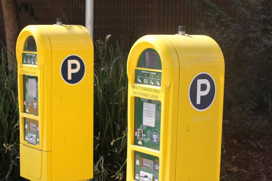 Parking pass machines at Parking Structure 5. Daily passes were raised to $7 for the fall semester.