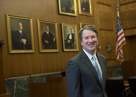 Supreme Court nominee Brett Kavanaughs photo used on his biography page for the U.S. Court of Appeals for the District of Columbia Circuit. Kavanaugh is facing growing accusations of sexual assault and harassment. 