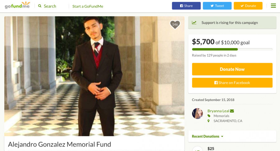 The GoFundMe page set up by Alejandro Gonzalez’s family. Family and friends confirmed via social media that the Sac State freshmen died in a car collision on Freeport Boulevard and McAllister Avenue Friday, Sept. 14.