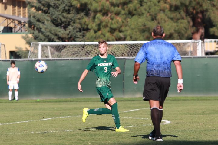 Sac State freshman forward Benji Kikanovic tries to gain possession of the ball during a match against UC Riverside Highlanders on Saturday, Oct. 20. The Hornets lost the match 2-0 at Hornet Field. 