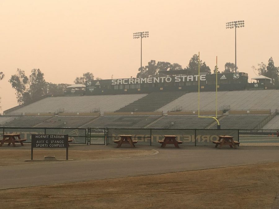 Sac+State+cancelled+its+game+against+Northern+Arizona+on+Saturday+after+the+air+quality+index+reached+218.+Sac+State+does+not+allow+athletic+events+to+take+place+if+the+air+quality+index+is+recorded+above+200.