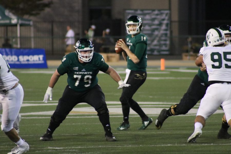 Sac State quarterback Wyatt Clapper looks to pass the ball in the Hornets 41-14 loss to Portland State Saturday, Oct. 27.