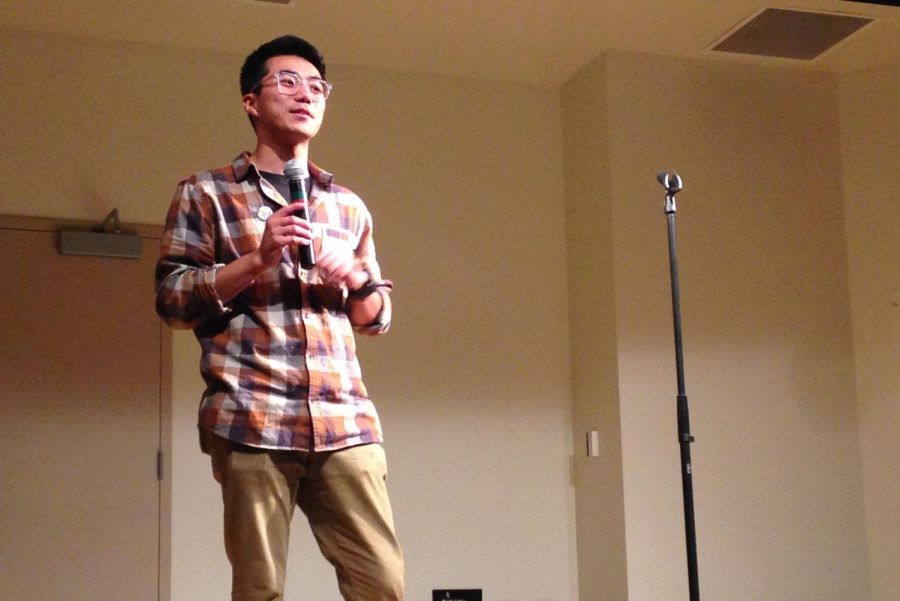 Improv, Why Not? president JinBae Jung acted as show host and performer in the comedy clubs show to raise donations for Sac States homelessness resources Nov. 10, 2018. He said the event was also for self-care.