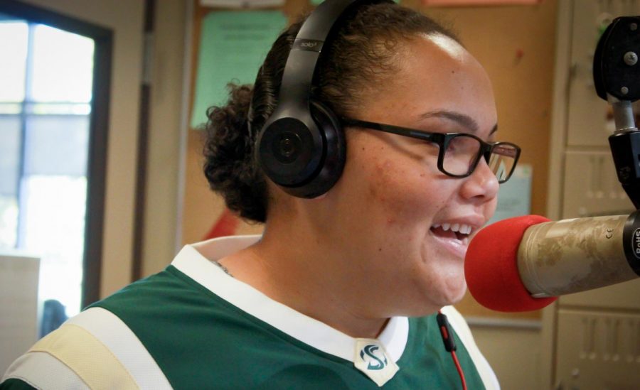 Sage Beamon, a Sacramento State sophomore, hosts her weekly radio show recorded in the KSSU studio located at the ASI hotspot on campus on Monday, Nov. 5. 