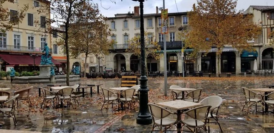 The town square in France, where Jane McMahon's parents live, and where she plans to visit over the holidays. 