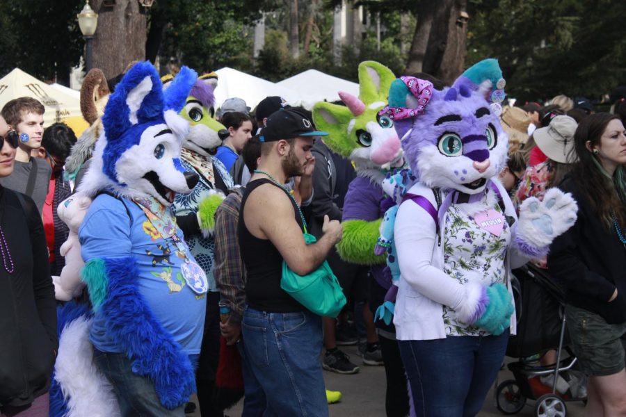Members of Sacramento Furries listen to a speaker at the Out of The Darkness Walk at the California State Capitol Building on Sept. 29.  The furry fandom, a community several Sac State students partake in.