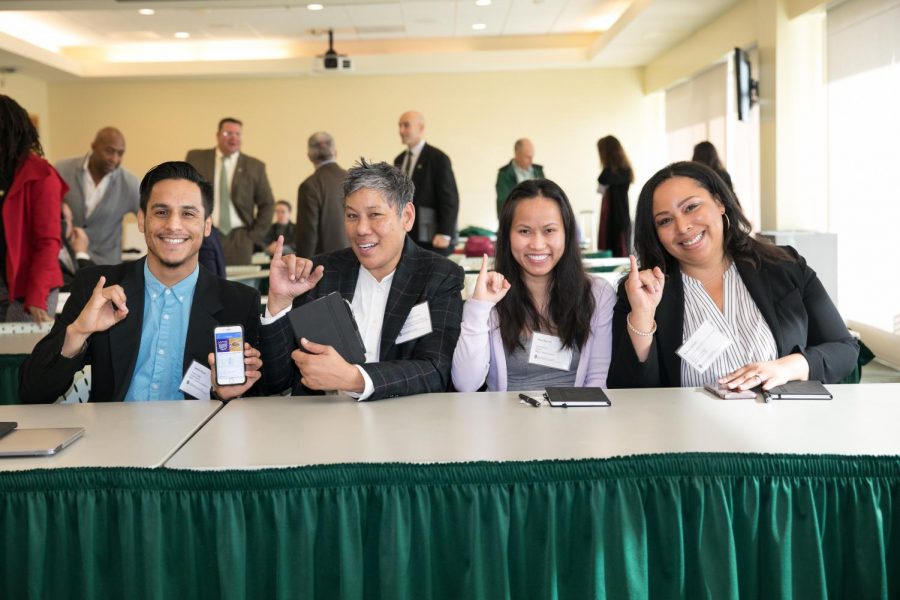 From left, Adrian Pinon, Soraya Rigor, Thoa Nguyen and Nishay Janel Gordon, are the Sac State students that participated in the elevator pitch competition that took place in November. Students pitches were evaluated by a panel of judges and were awarded cash prizes to bring their ideas to fruition. 