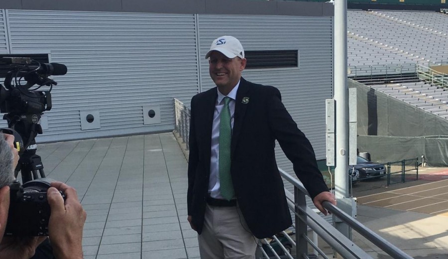 Sac State football coach Troy Taylor overlooks the football stadium he will be coaching in. Taylor was named head coach on Dec. 17, 2018 after the Hornets fired Jody Sears. 