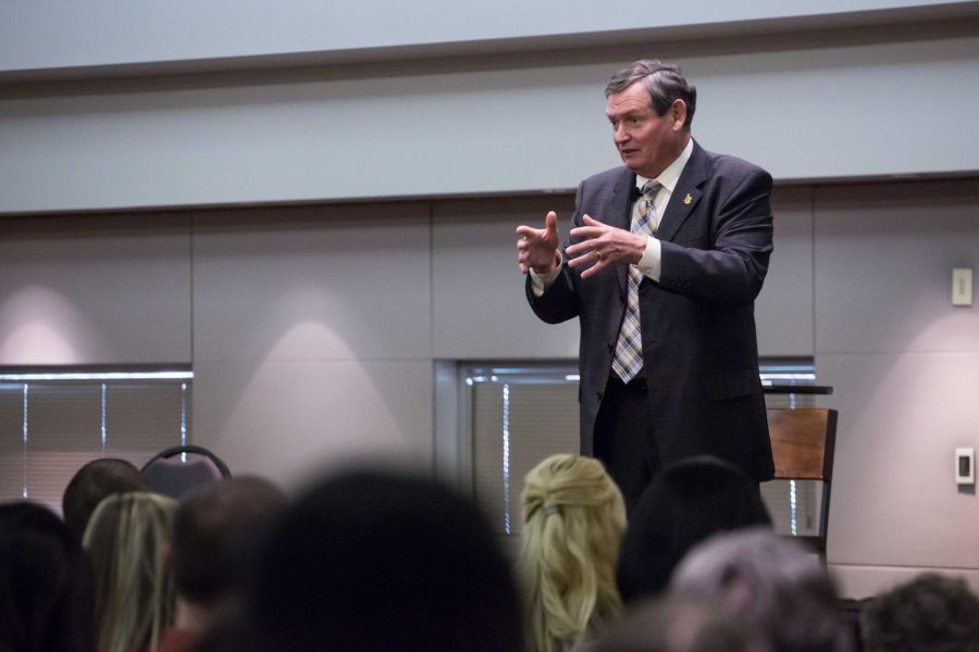 Chancellor Timothy White hosts an open panel with the Public at the Walter Pyramid on Thursday Jan. 21, 2016. White said that if the new governors budget proposal goes though there will not be a tuition increase for the CSU.