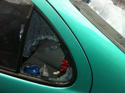 Windows are often broken as an attempt to steal any valuables inside a car.