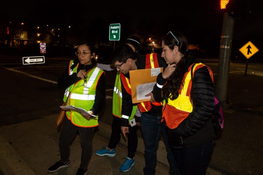 From left, Angela Marin, Anira Khlok, Jonathan Ramirez, and Melissa Montes analyze their map for the Homeless Point-in-Time Count on Wednesday. 