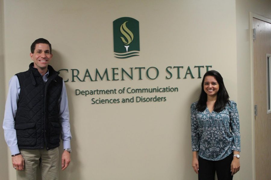 Department Chair of Communication Sciences and Disorders, Robert Pieretti and Laura Gaeta, Doctorate of Audiology director, pose in front of the entryway to their departments office on Jan. 31. The program is available for enrollment by fall 2020. 