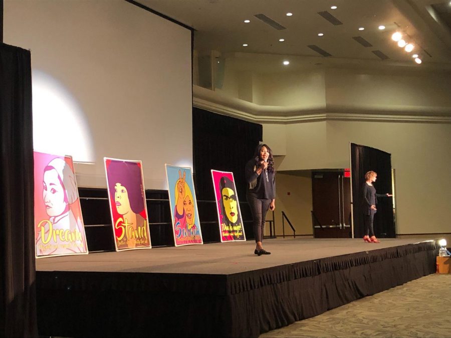 Sacramento activist Ebony Ava Harper gives the introductory speech at the inaugural presentation of “A Memory, A Monologue, A Rant, and A Prayer” on Tuesday Feb. 26, 2019. The production is a collection of monologues by prominent female authors and Sac State students that describe their experiences dealing with racism, misogyny, homophobia and xenophobia. 