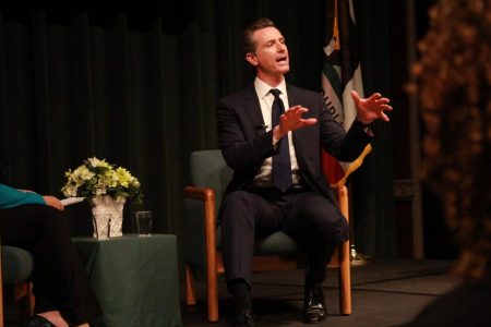 California Lt. Gov. Gavin Newsom speaking during a forum hosted by the Campaign for College Opportunity as he runs for governor of California. Newsom declared a state of emergency on March 4 in response to the coronavirus. 