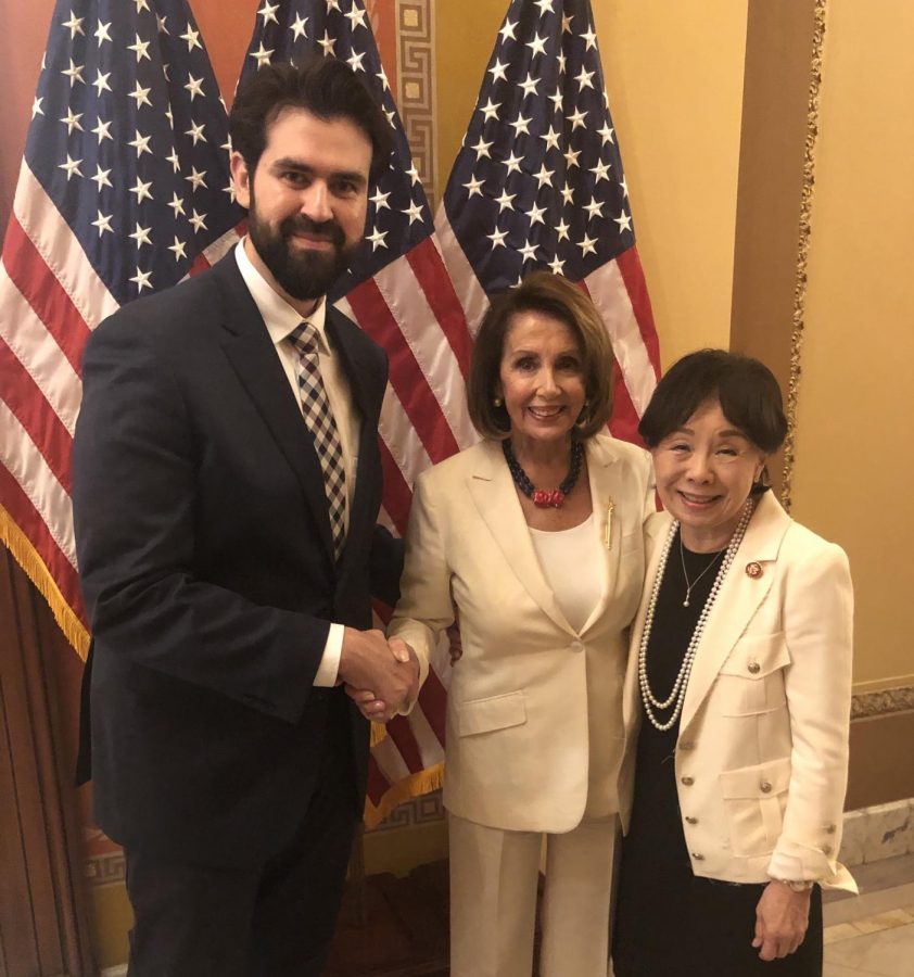 From left: Sac State Professor Jesus Limón, Speaker of the House of Representatives Nancy Pelosi, and Doris Matsui, U.S. Representative for California’s 6th district all outside the hall before the The State of the Union Address. Limón was invited by Matsui as her personal guest for the event. 