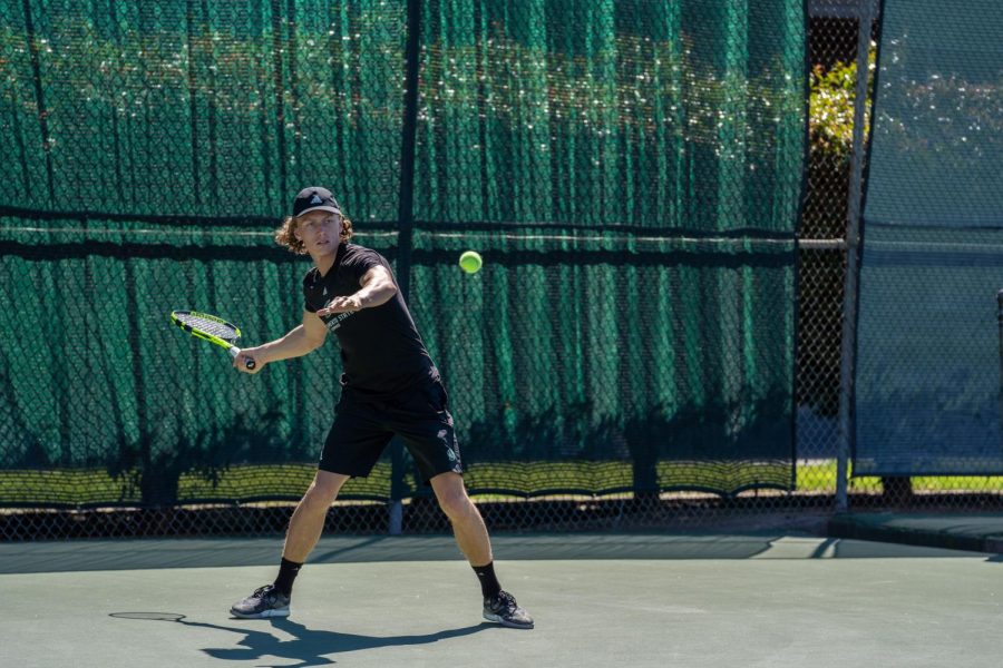 Playing on court four on March 15 against Yale University, Sac State mens tennis player Johannes Gjerdaker managed to score a seventh straight singles win. Gjerdaker is originally from Norway.