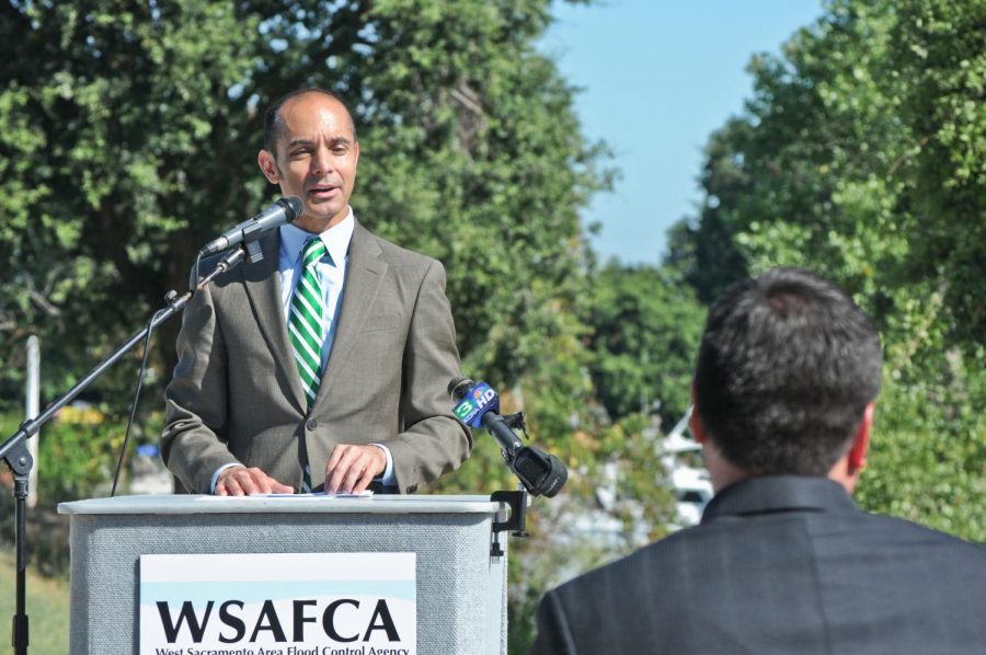 West+Sacramento+Mayor+Christopher+Cabaldon+speaks+at+a+groundbreaking+ceremony+for+levee+improvement+in+2011.+Cabaldon+was+recently+hired+as+an+endowed+professor+at+Sac+State.