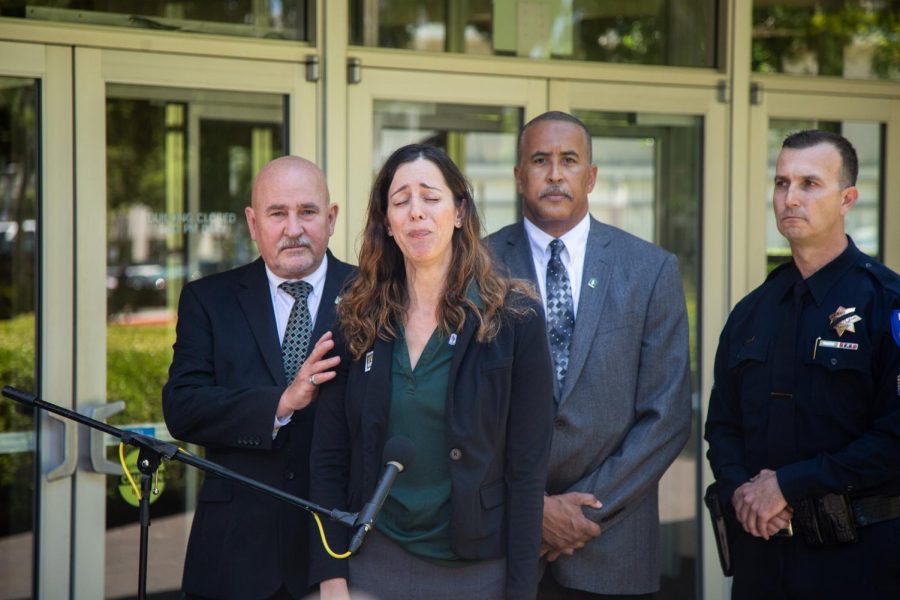 CSUS Career Center Director Melissa Repa talks about Tara O’Sullivan at a press conference in front of Sacramento Hall on Thursday, June 20. OSullivan was a Sacramento Police officer and Sac State alumna was killed in the line of duty Wednesday night while responding to a domestic violence call.
