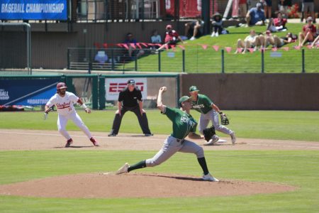 Sac State sophomore pitcher Scott Randall throws a pitch against Stanford University on Friday, June 1, 2019 at Sunken Diamond. The Hornets lost to the Cardinal 11-0.