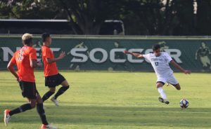 Sac State sophomore defender Alejandro Alcantara prepares to kick the ball against Pacific on Sunday, Sept. 22 at Hornet Field. The Hornets and Tigers played a 1-1 draw.