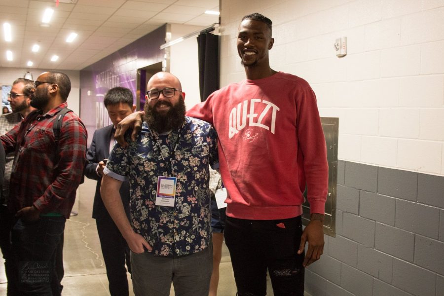 State Hornet sports features reporter Richard Ivanowski poses with Harry Giles.