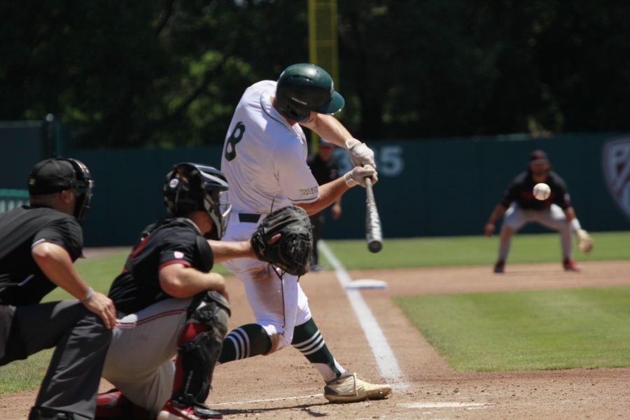 Sac State junior infielder Steven Moretto swings at a pitch against Stanford University on Sunday, June 3, 2019 at Sunken Diamond. The California Legislature recently approved Senate Bill 206 that would allow college athletes to profit off their likeness and is now awaiting a signature from Gov. Gavin Newsom.