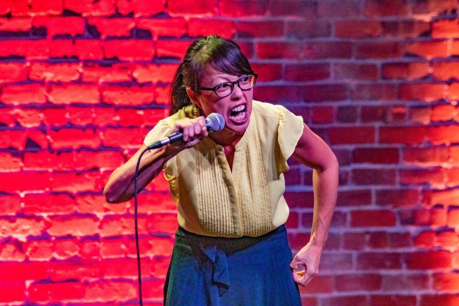 Pauline Yasuda, San Francisco Comedy Competition finalist, performs during the semifinals at the El Rey in Chico on Sept. 17, 2019. Sac State will host a round of the competitions finals in the University Union Ballroom Thursday. 